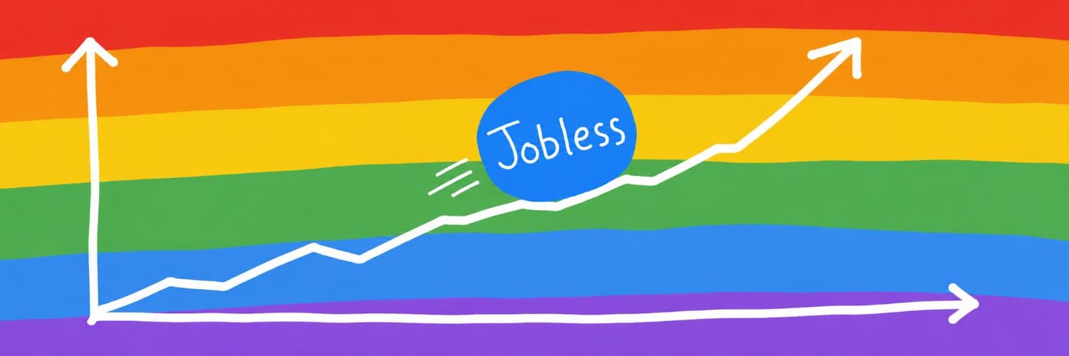 A hand-drawn chart going up, with the JOBLESS blob riding the line